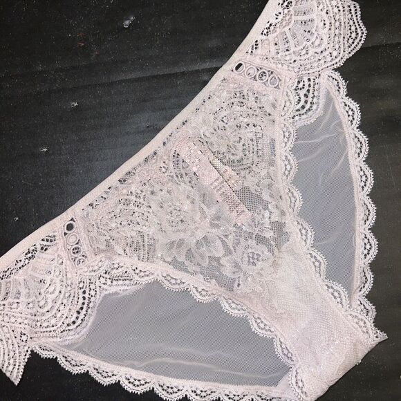 Victoria's Secret M PANTY cheekini Ice Pink Silver Foil Lace DREAM ANGELS